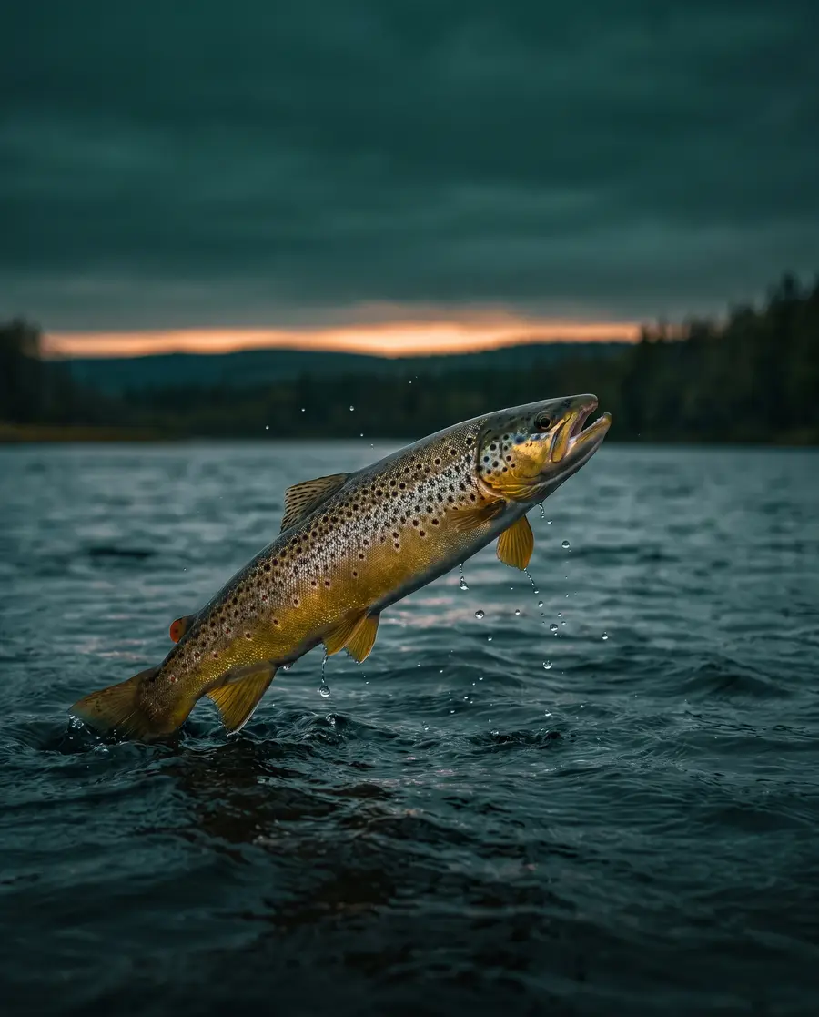 Bachforelle springt aus dem Fluss