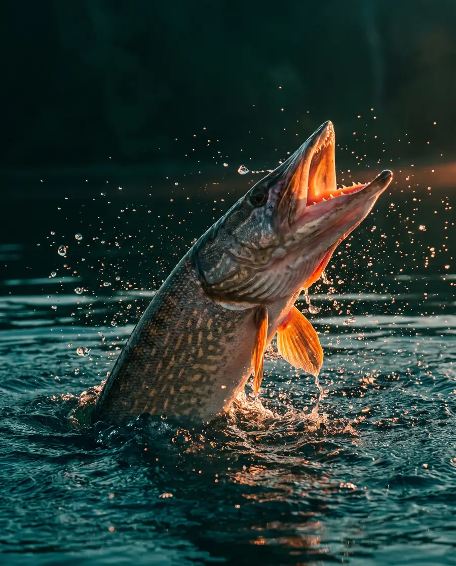 Hecht springt aus dem Wasser